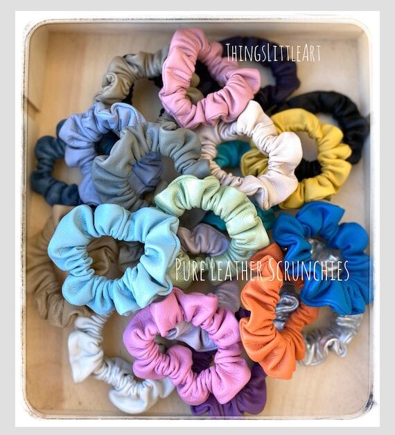Handmade Lambskin Leather Scrunchies: Soft Ha...