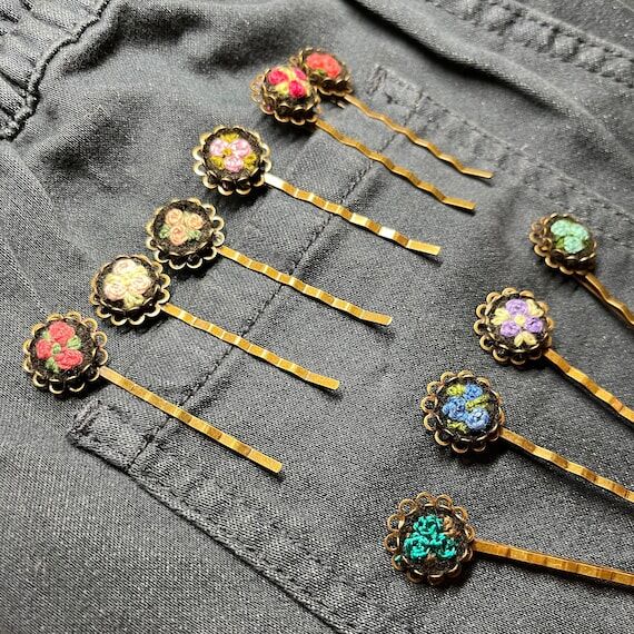 Embroidered hair clip, embroidered hair pin, ...