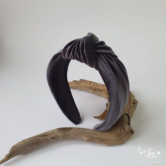 Top knotted dark silver grey velvet headband....