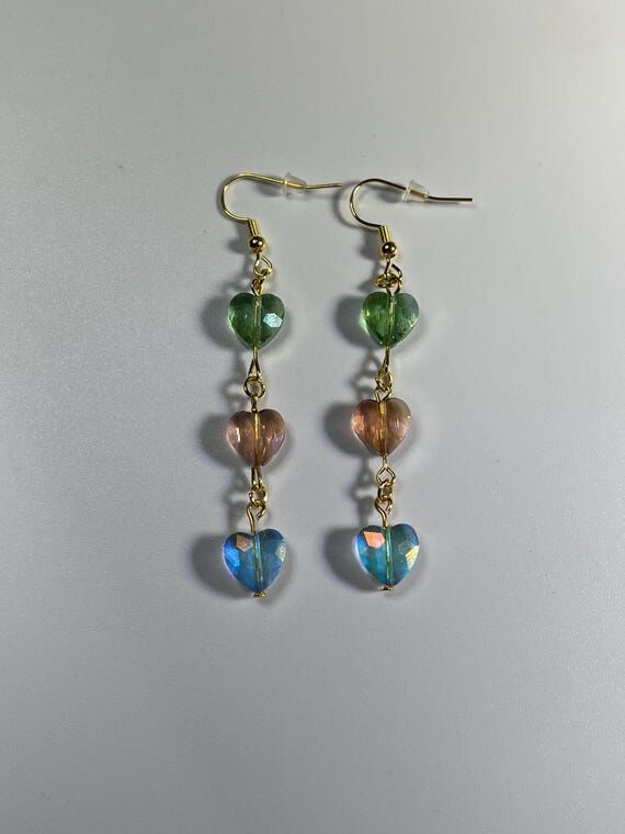 Glass Bead Earrings: Iridescent Multicolor He...