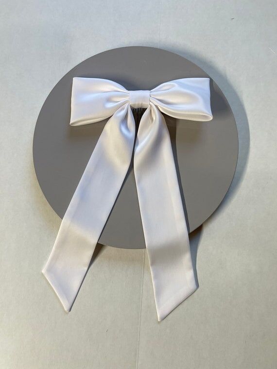 Ivory Satin Bridal Hair Bow with Long Tails...