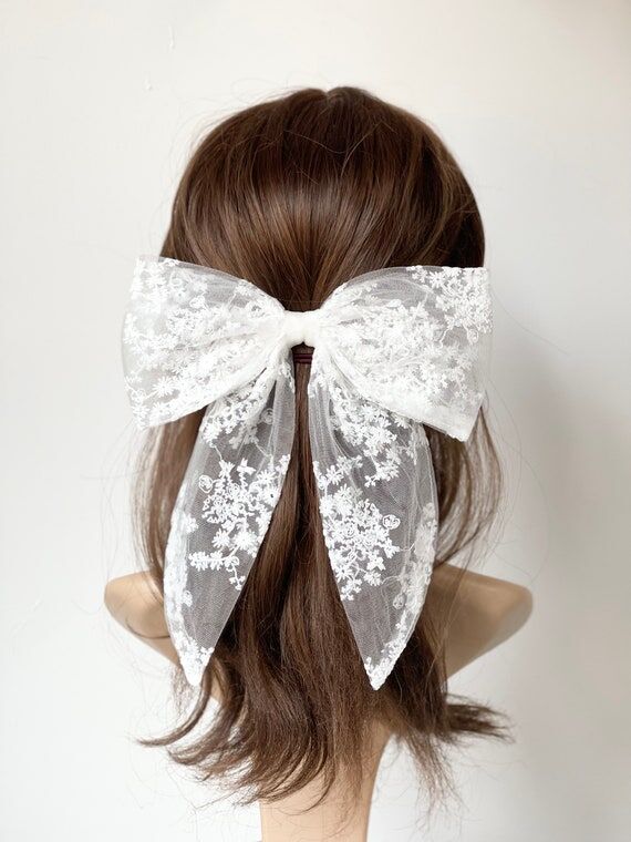 Floral Lace Wedding Hair Bow Bridal hair Clip...
