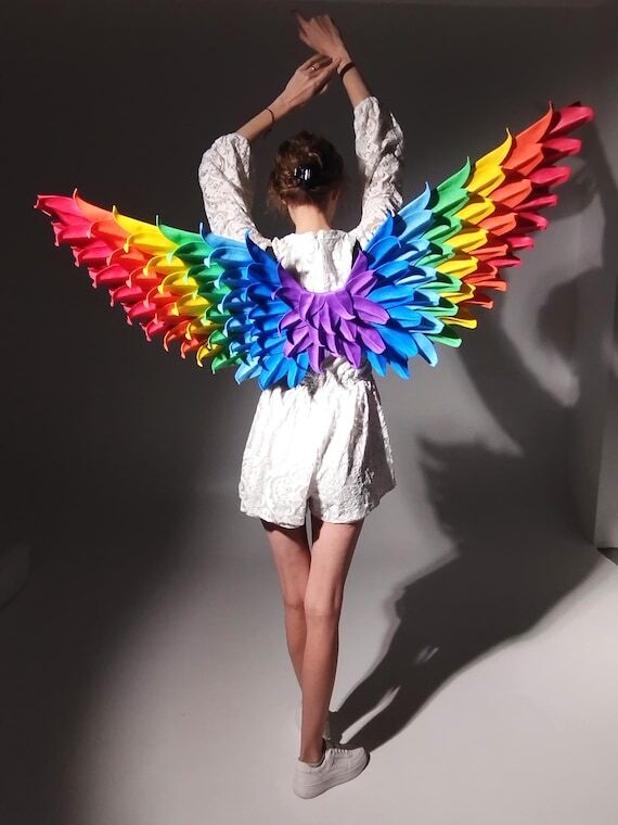 Handcrafted Rainbow Wings | Large Cosplay Ang...