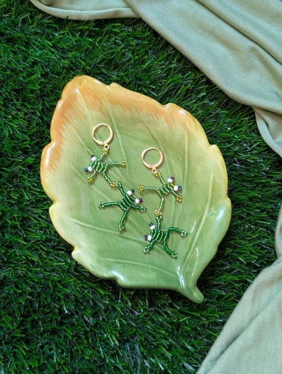Frog Friends, Handmade Beaded Frog Earrings, ...