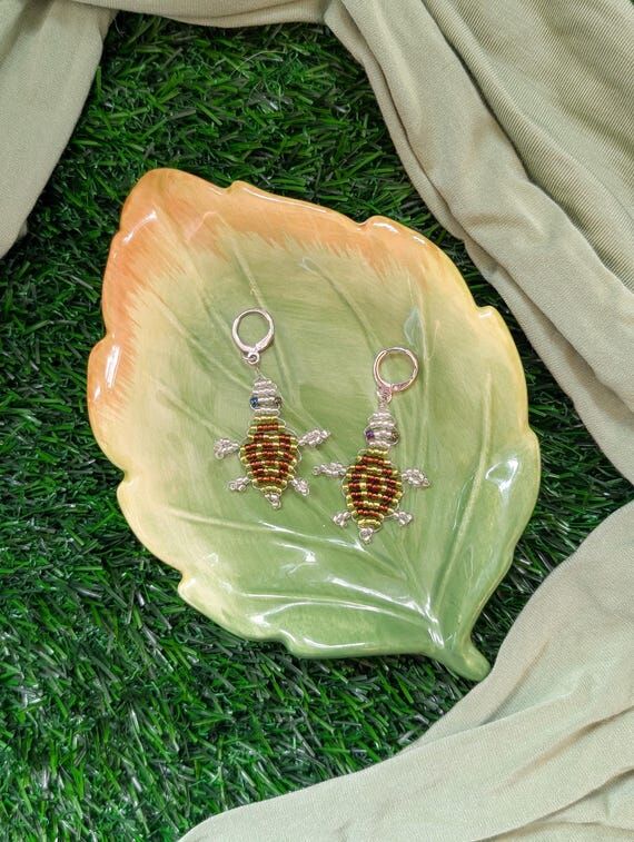 Totally Turtley Earrings, Handmade Beaded Tur...