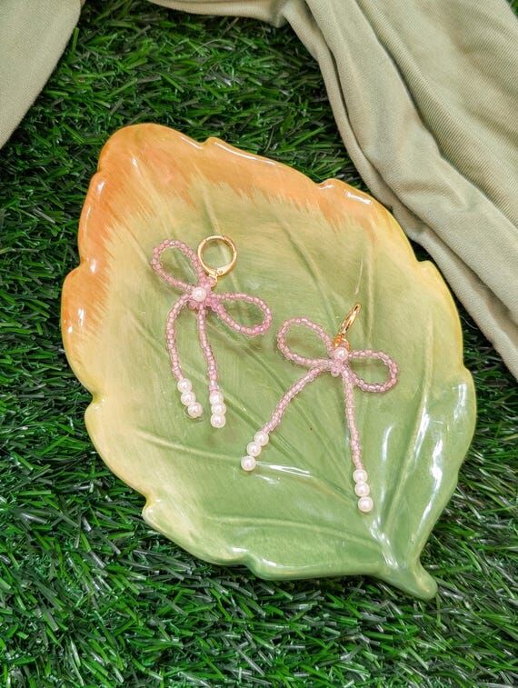 Beaded Bow Earrings: Handmade Dainty Coquette...