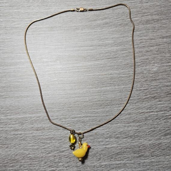 Upcycled Yellow Duck Necklace / Antique Gold ...