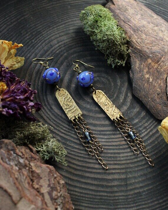 Unique Brass earrings, Etched brass jewelry, ...