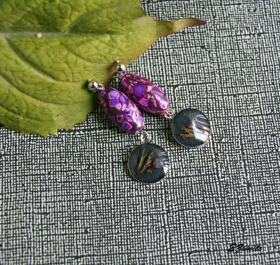 Real Flower Resin Earrings: Turquoise Bead, E...