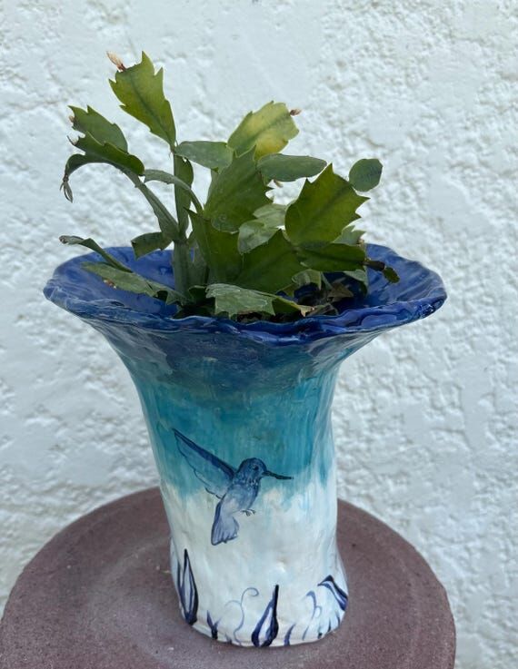 Delft blue bluebell ceramic vase, handmade pl...