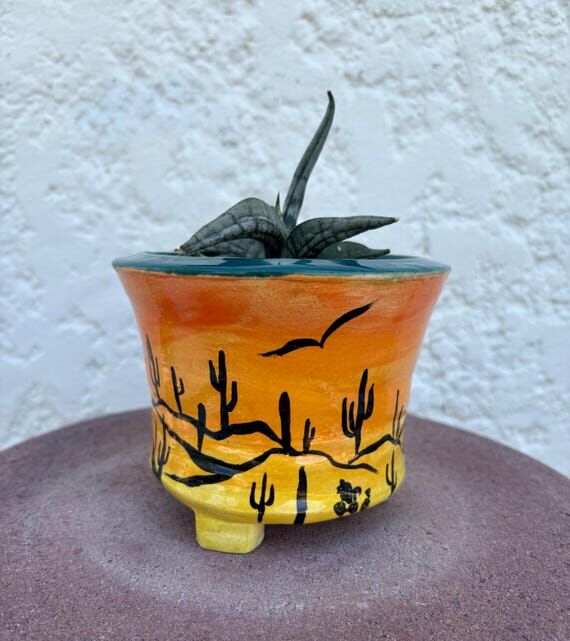 Sunset desert ceramic planter, garden planter...