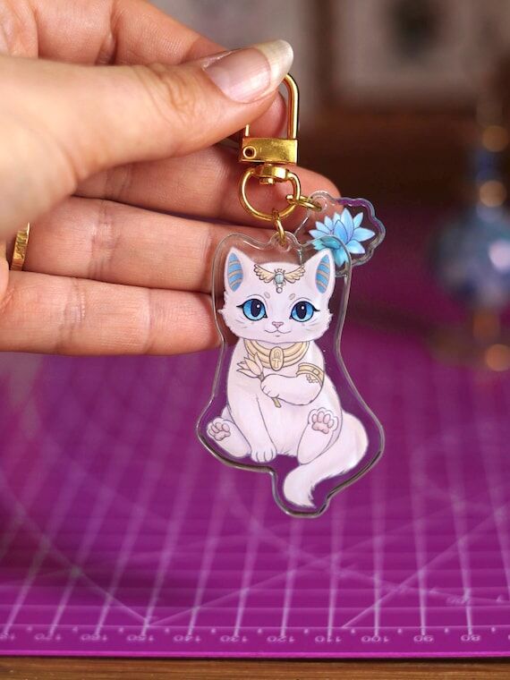 Bastet cat - Acrylic Charm Drawn by a human a...