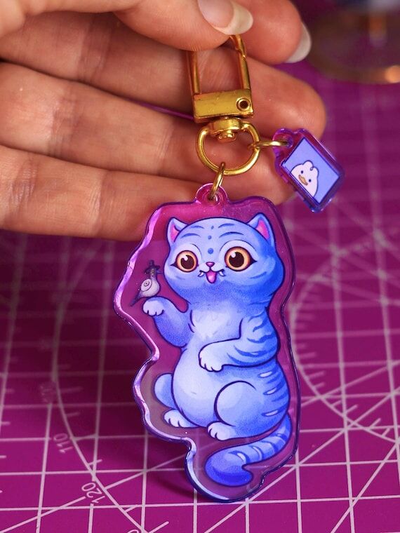 Guardian cat - Acrylic Charm Drawn by a human...