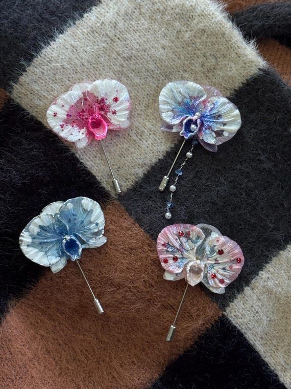 Orchid Brooch Pin, Resin Flower Brooch, Flora...