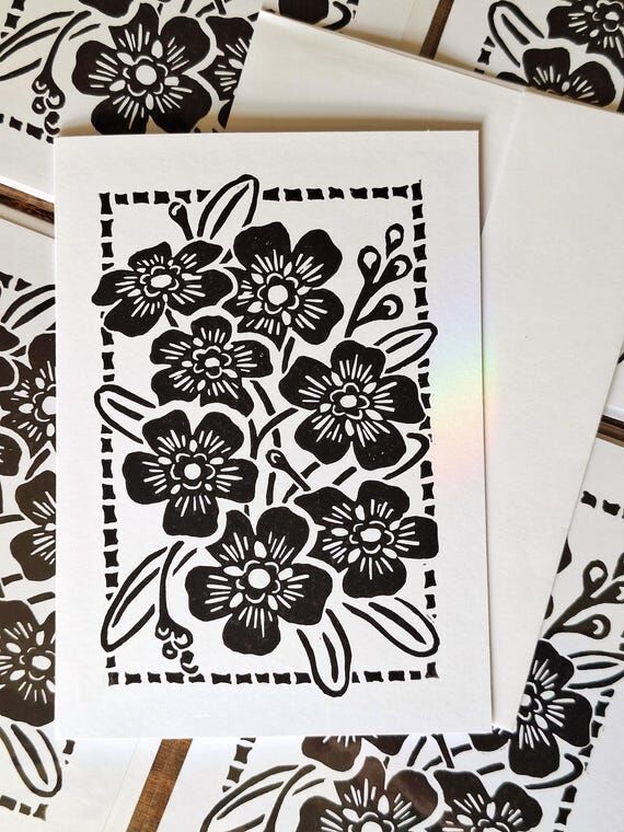 Forget-me-not Greeting Cards | Linocut Print ...