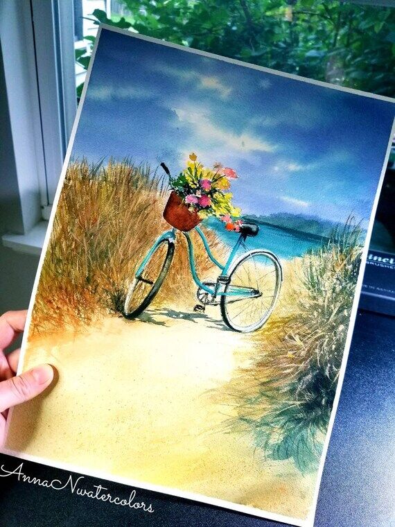14" (No Social Media) 10" Bicycle Original Watercol...