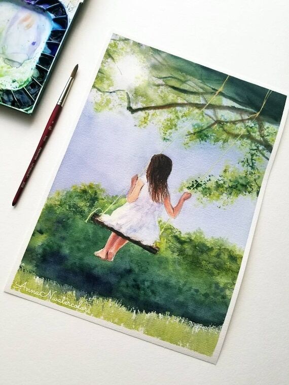 14" (No Social Media) 10" Little Girl on the Swing ...