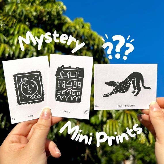 Mini Linocut Prints 3-Pack Mystery Mini Art H...