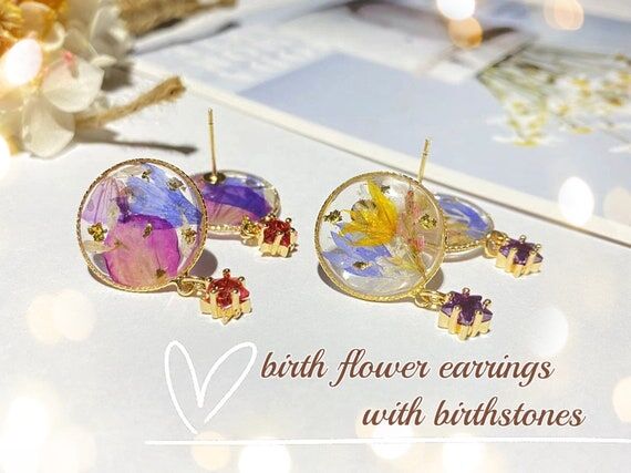Handmade Birth Flower Earrings: Real Pressed ...
