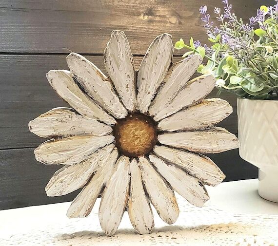 New Chunky Handmade Wooden Daisy Shelf Sitter...