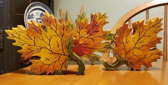 Hand Made Hand Painted Wooden Fall Leaf Decor...