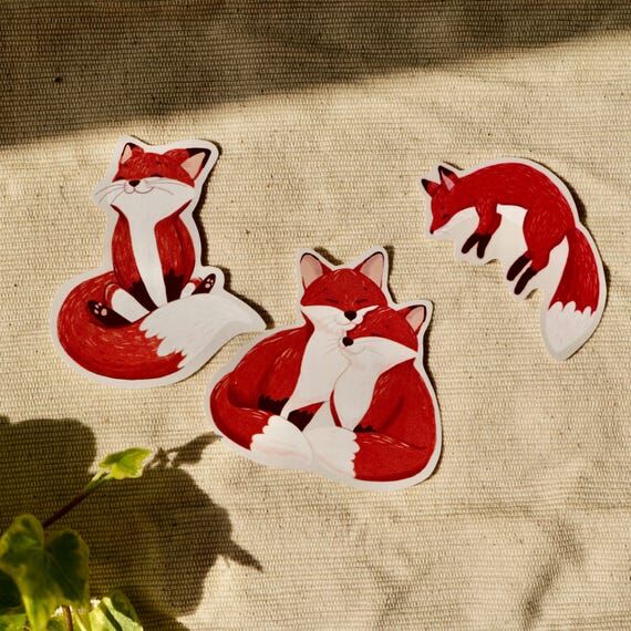 Fox Stickers Set of 6, Red Fox Vinyl Stickers...