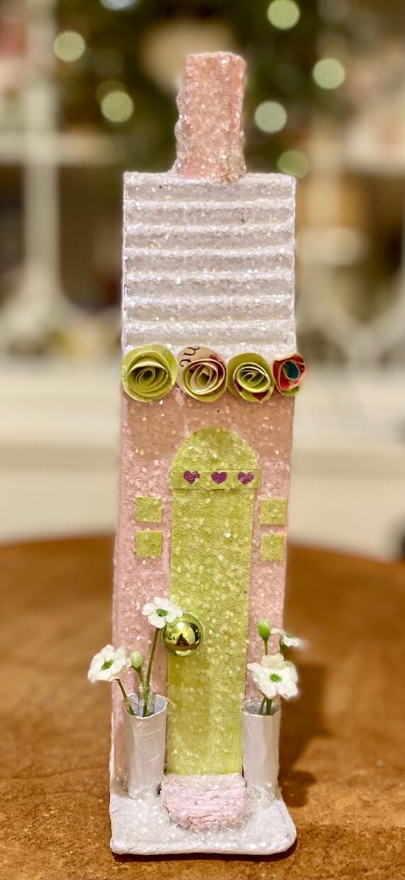 Handmade Cottage Pink Decor Glitter House...