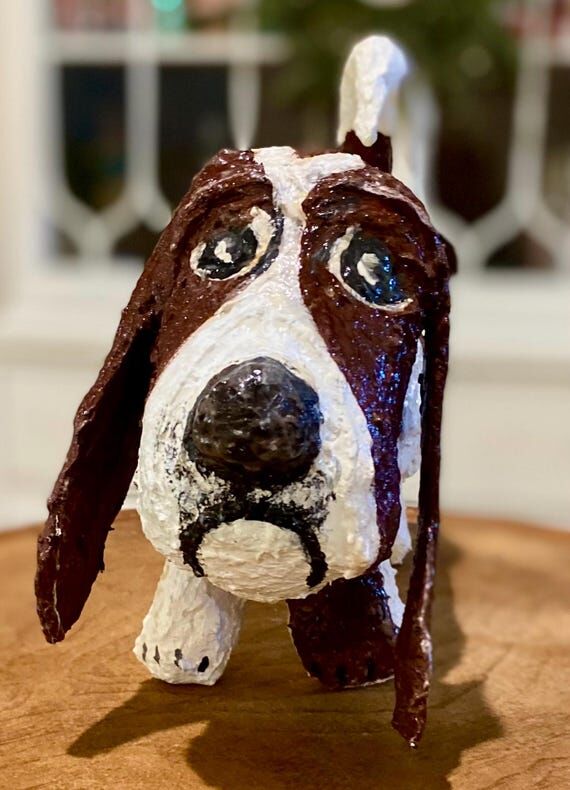 Handmade Paper Mache Basset Hound Figurine: D...