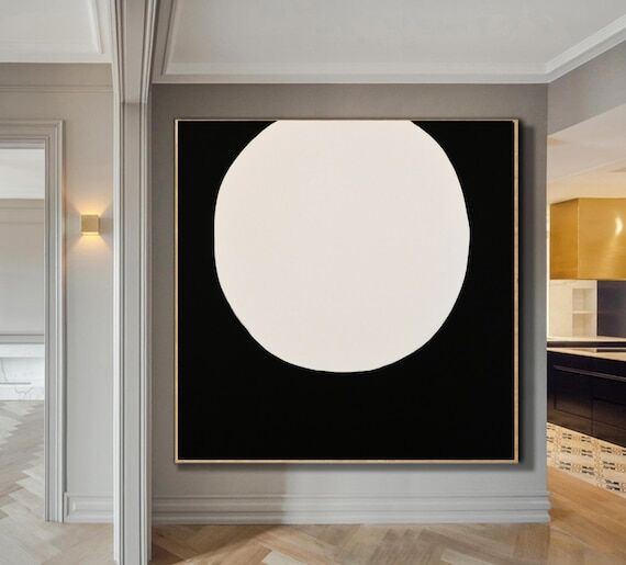 Sale Black & White Moon LARGE Minimalist Abst...