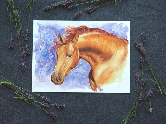 Original Chestnut Horse Watercolor Painting, ...