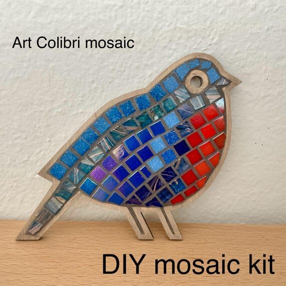DIY Mosaic Kit: Blue & Red Bird Craft, Art Th...