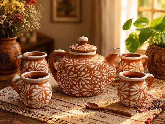 Handcrafted Talavera Coffee Tea Set | Floral ...
