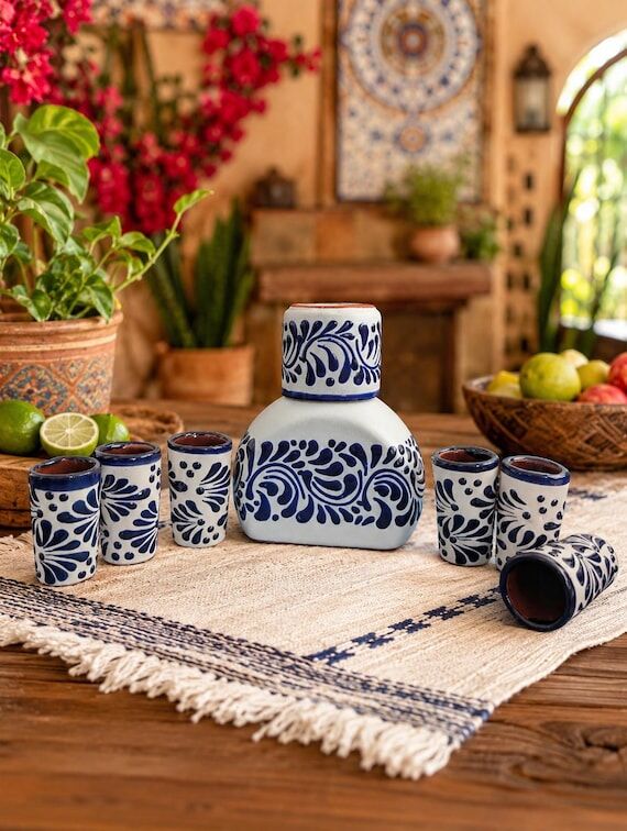 Hand-Painted Mexican Talavera Tequila Decante...