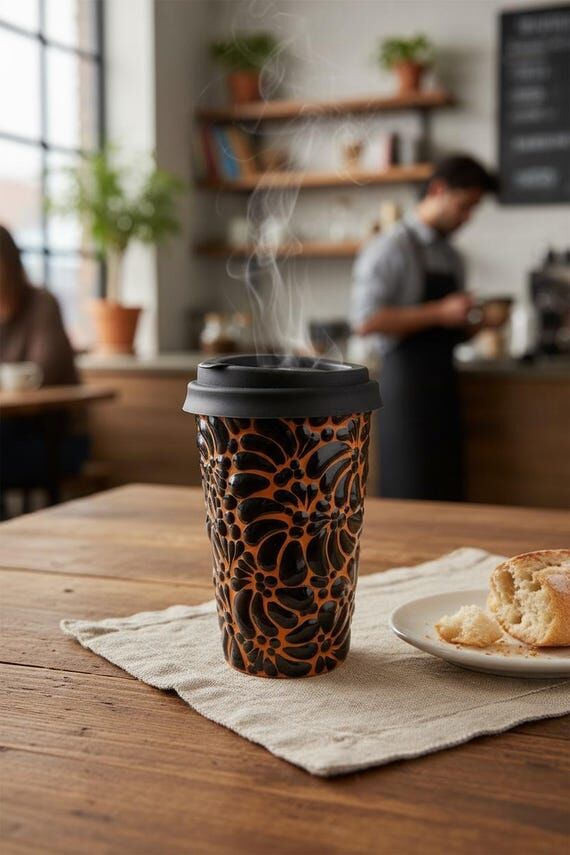 Handmade Talavera Ceramic Travel Cup | Brown ...