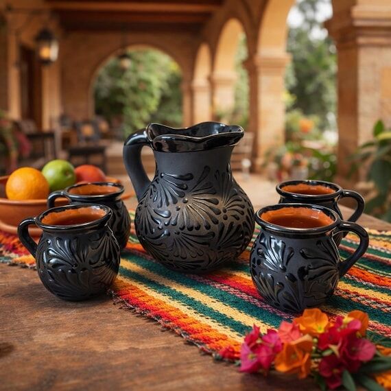 Handmade Mexican Pottery Mug and Creamer Set ...