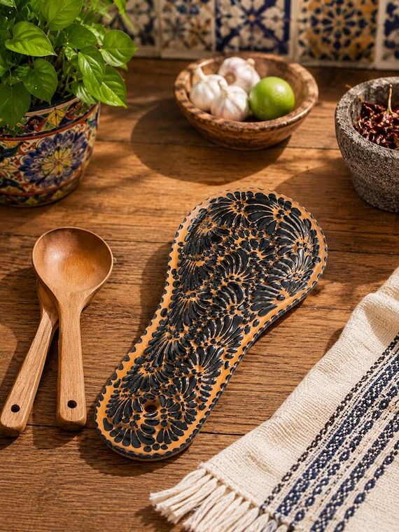 Mexican Talavera Spoon Rest, Handmade Pottery...