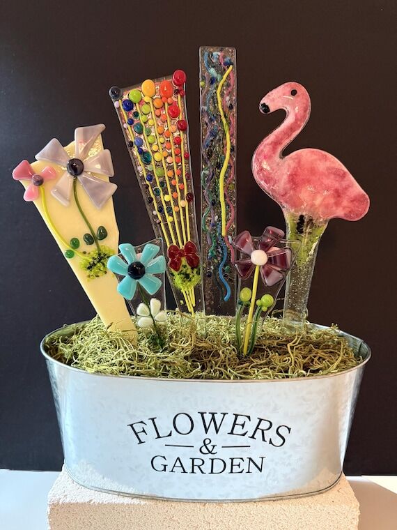 Handmade Fused Glass Plant Stakes: Garden Art...