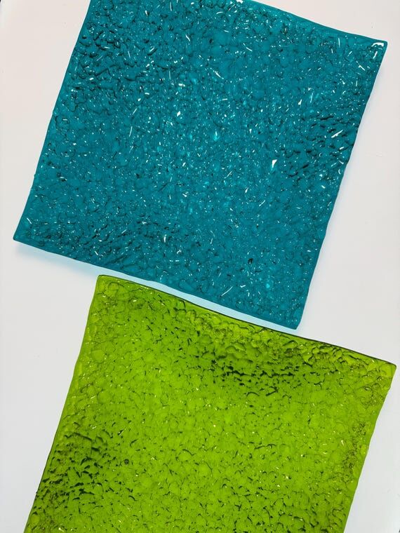 Large Wavy Ice Fused Glass Plate - 9" Te...