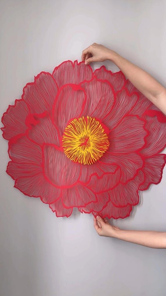 Hand cut art, papercut, "Red flower &quo...