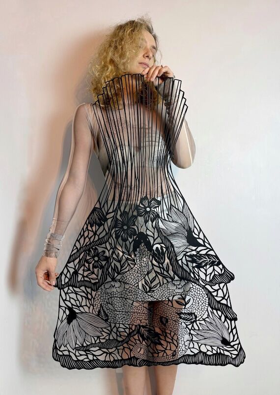 Paper cut dress, hand cut paper art “ Snake...