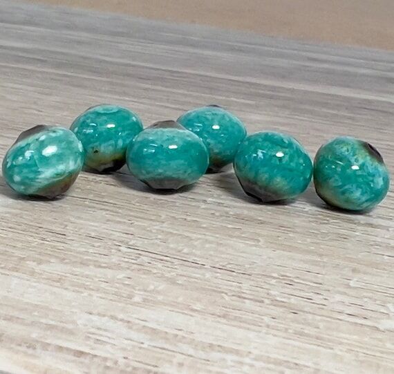 Enameled blue beads, small round turquoise be...