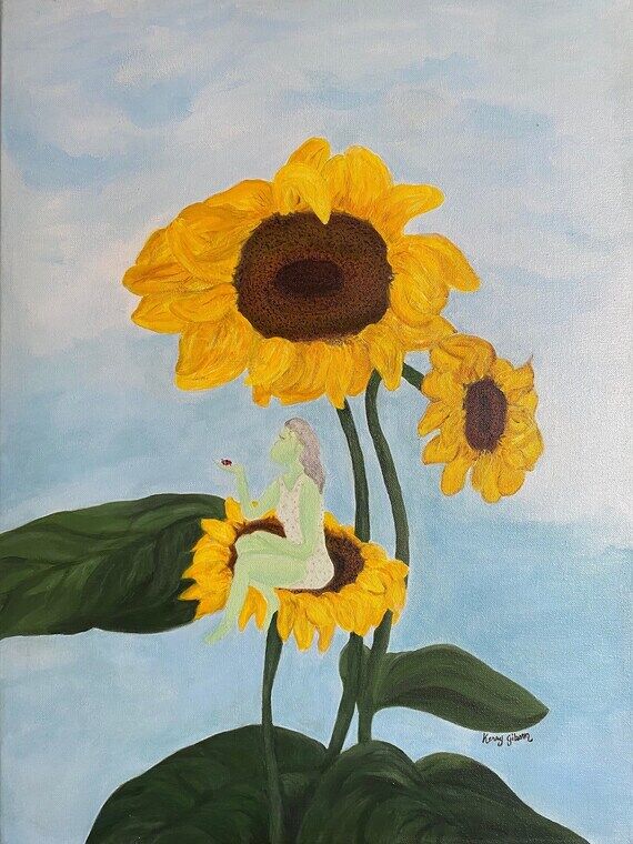 Sunflower Painting Whimsical Wall Art Fairy P...