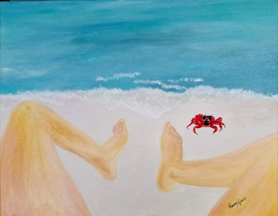 Crab on Beach Painting Original Handmade Art ...