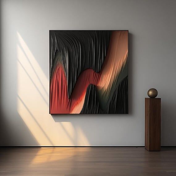 3D Black & Orange Abstract Wood Wall Art: Mod...