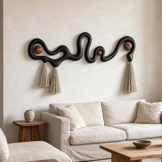 Abstract Wood Wall Art, Black Organic Modern ...