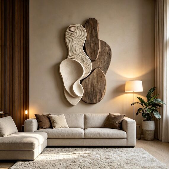 Organic Modern Wood Wall Art, Abstract Wood S...