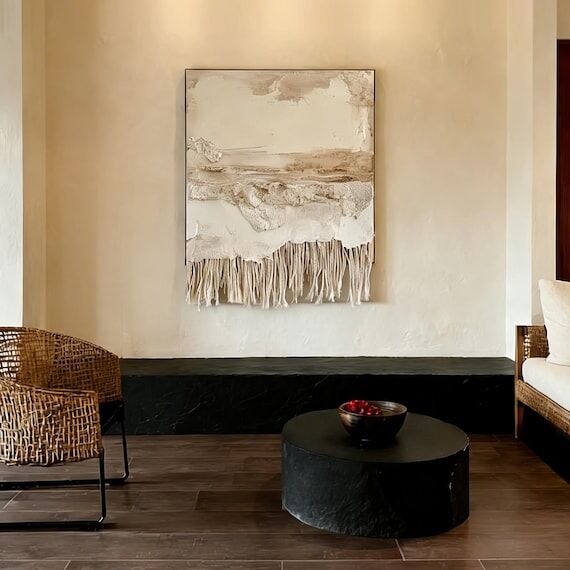 Neutral Textured Fiber Wall Art Handmade Wabi...