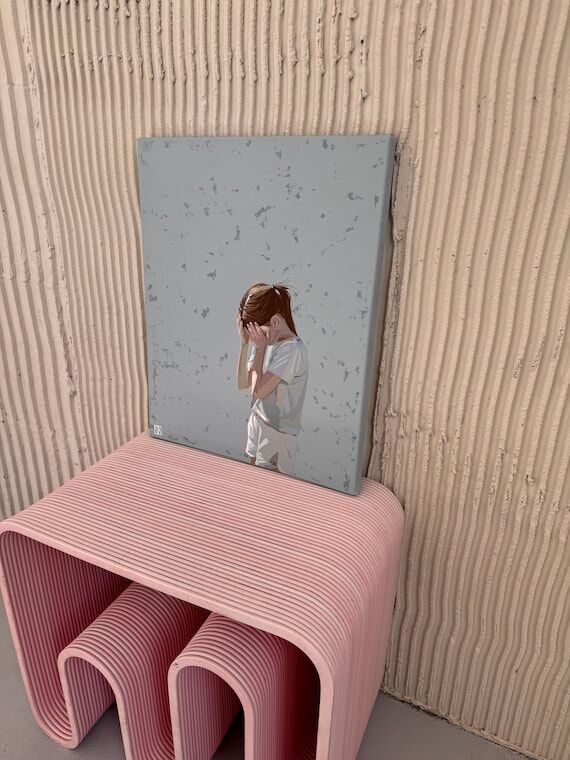 Girl Oil Painting: Modern Minimalist Art, Blu...