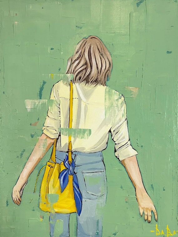 Original Oil Painting: Elegant Woman with Yel...
