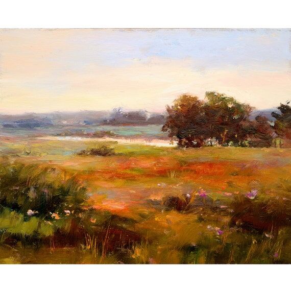 Original Oil Landscape Painting: Summer Eveni...